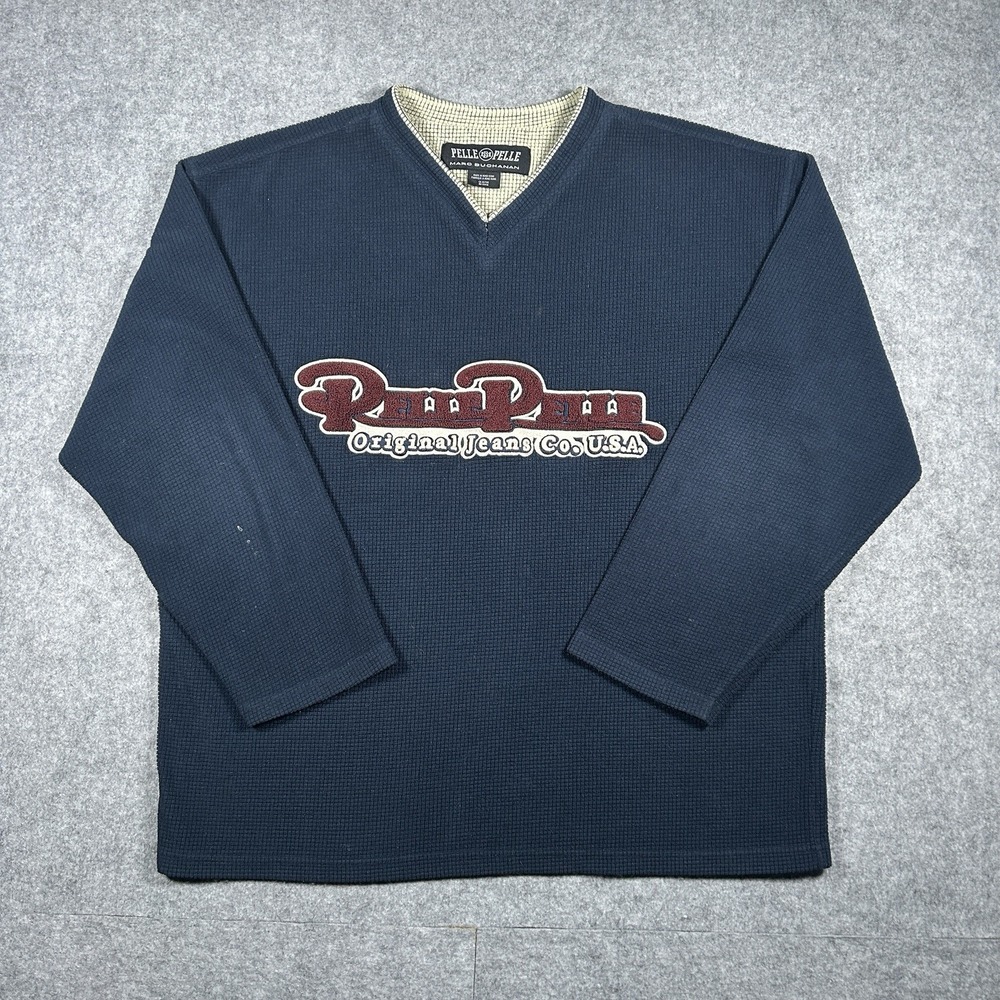 Vtg Pelle Pelle Marc Buchanan Sweater Mens Size 3XL XXXL Blue Waffle Knit Fleece